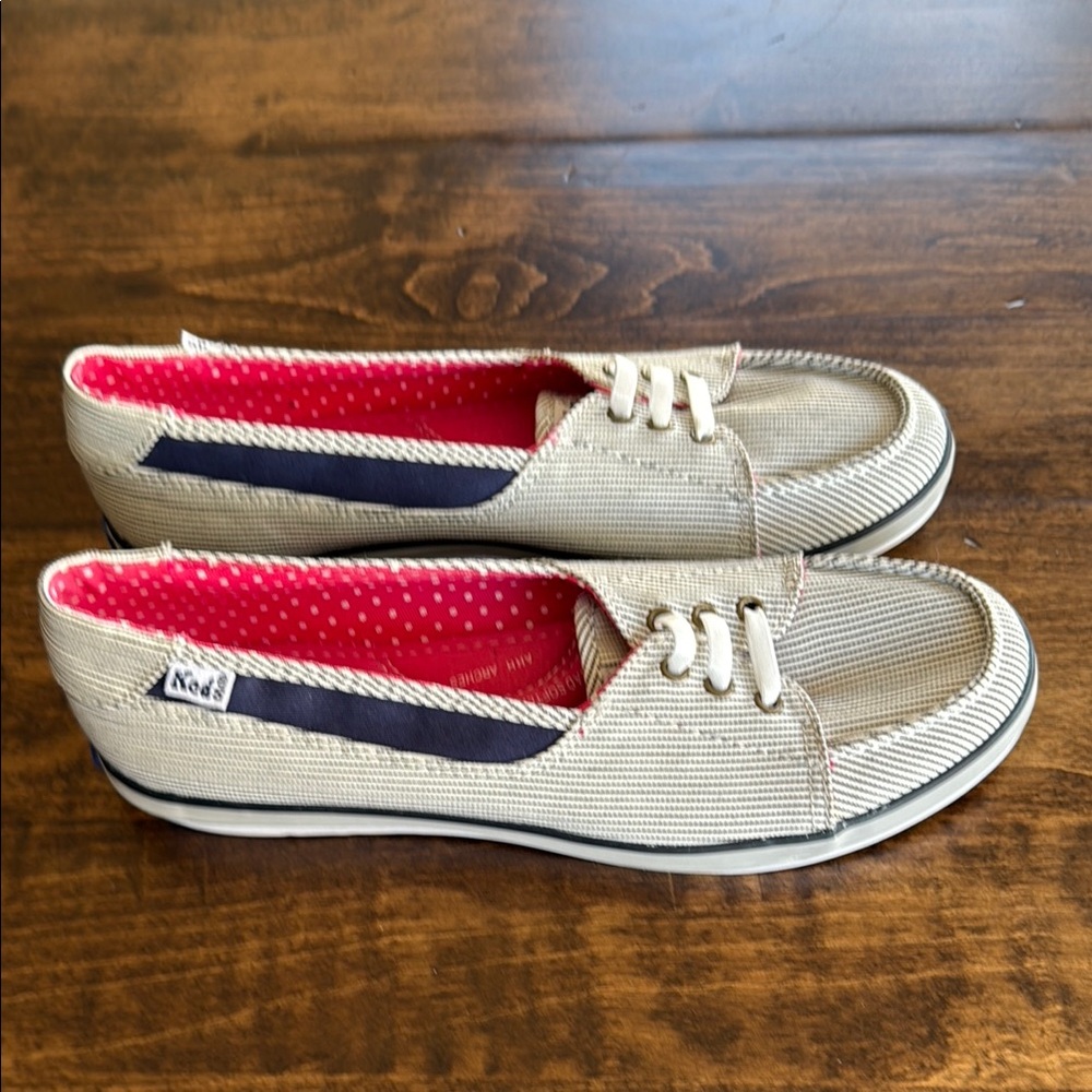 Keds Women's Beacon Canvas Blue and White Striped Boat Sneakers Size 8